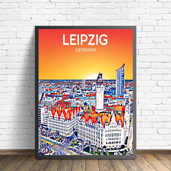 Leipzig Germany Art Poster Sunset / Night Poster Art Print, Leipzig City Modern Wall art, Skyline Canvas Sketch Photo Artwork