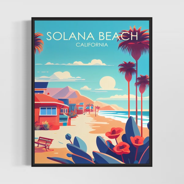 Solana Beach California Retro Art Print, Solana Beach Art Illustration, Solana Beach Vintage Minimal Design Poster