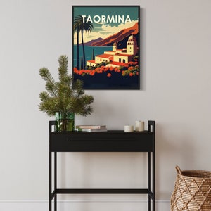 Taormina Italy Retro Art Print, Taormina Italy Wall Art Illustration, Taormina Italy Vintage Minimal Design Poster image 5