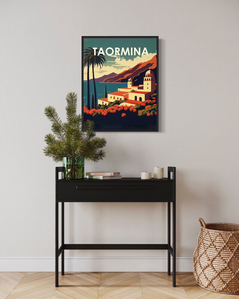 Taormina Italy Retro Art Print, Taormina Italy Wall Art Illustration, Taormina Italy Vintage Minimal Design Poster image 5