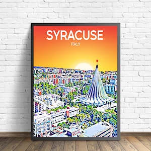 Syracuse Italy Art Poster Sunset / Night Poster Art Print, Syracuse City Framed Modern Wall art, Colorful Skyline Canvas Photo