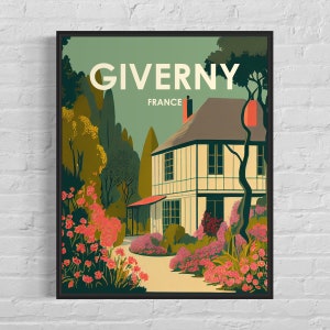 Giverny França Retro Art Print, Giverny França Wall Art Illustration, Giverny França Vintage Minimal Design Poster