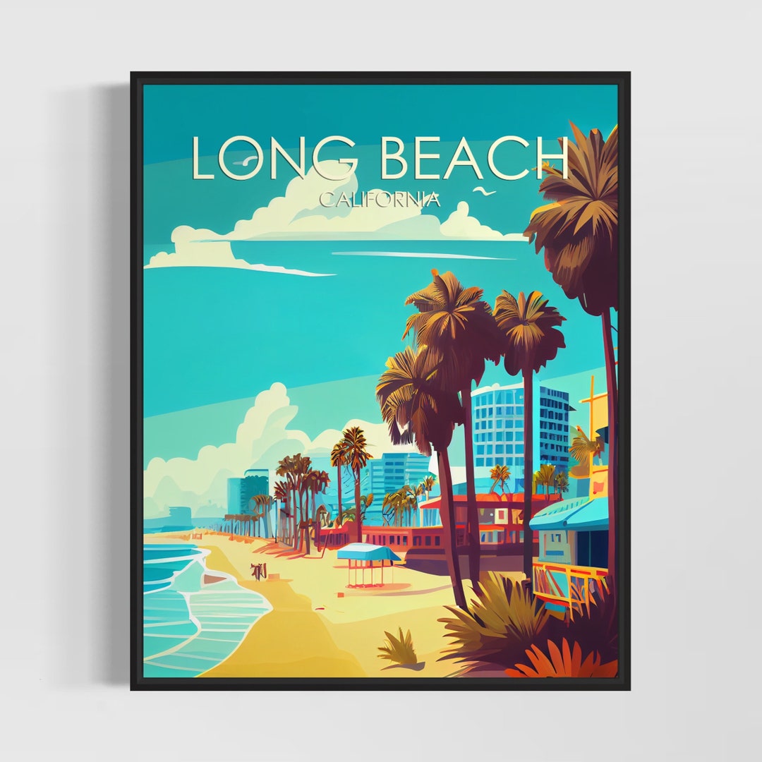 Long Beach California Retro Art Print, Long Beach Art Illustration