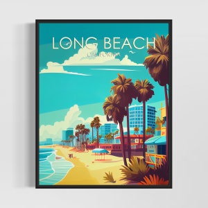 Long Beach California Retro Art Print, Long Beach Art Illustration, Long Beach Vintage Minimal Design Poster