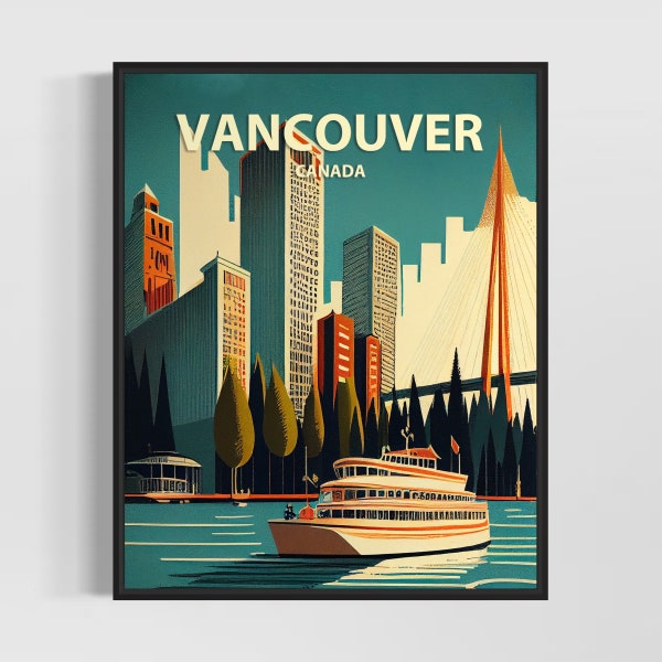 Vancouver Retro Art Print, Vancouver Wall Art Illustration, Vancouver Vintage Minimal Design Poster