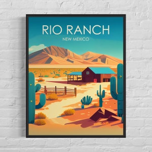 Rio Ranch NM Retro Art Print, Rio Ranch Wall Art Illustration, Rio Ranch Vintage Minimal Design Poster