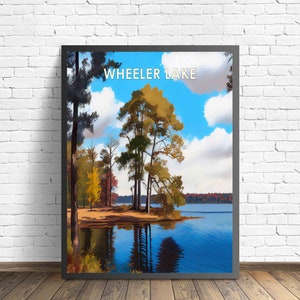 Impression d'art rétro de Wheeler Lake Alabama, illustration d'art mural de Wheeler Lake Alabama, oeuvre d'affiche design vintage des années 1960 de Wheeler Lake Alabama
