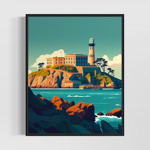 Alcatraz Island California Retro Art Print, Alcatraz Island Wall Art Illustration, Alcatraz Island Vintage Minimal Design Poster