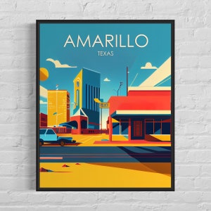 Amarillo Texas Retro Art Print, Amarillo Wall Art Illustration, Amarillo Vintage Minimal Design Poster