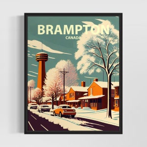 Brampton Retro Art Print, Brampton Wall Art Illustration, Brampton Vintage Minimal Design Poster