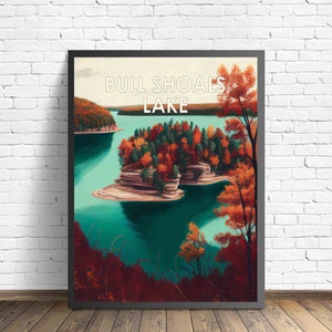 Bull Shoals Lake Retro Art Print, Bull Shoals Lake Wall Art Illustration, Bull Shoals Lake Vintage 1960&#39;s Design Poster Artwork