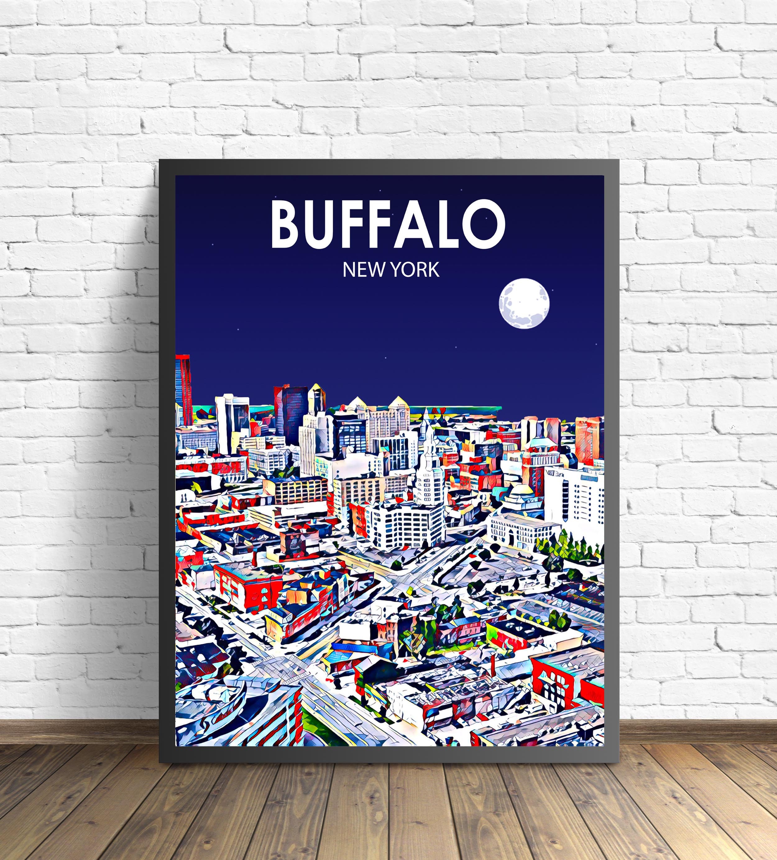 Buffalo NY Art Poster Sunset / Night Landscape Poster Print
