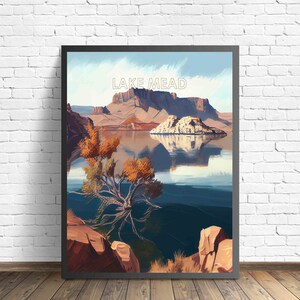 Lake Mead Retro Art Print, Lake Mead Wall Art Illustration, Lake Mead Vintage 1960&#39;s Design Poster Artwork
