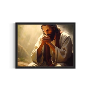 Jesus Praying Poster Art Print, Christian Religion Wall Art Decoration Artwork