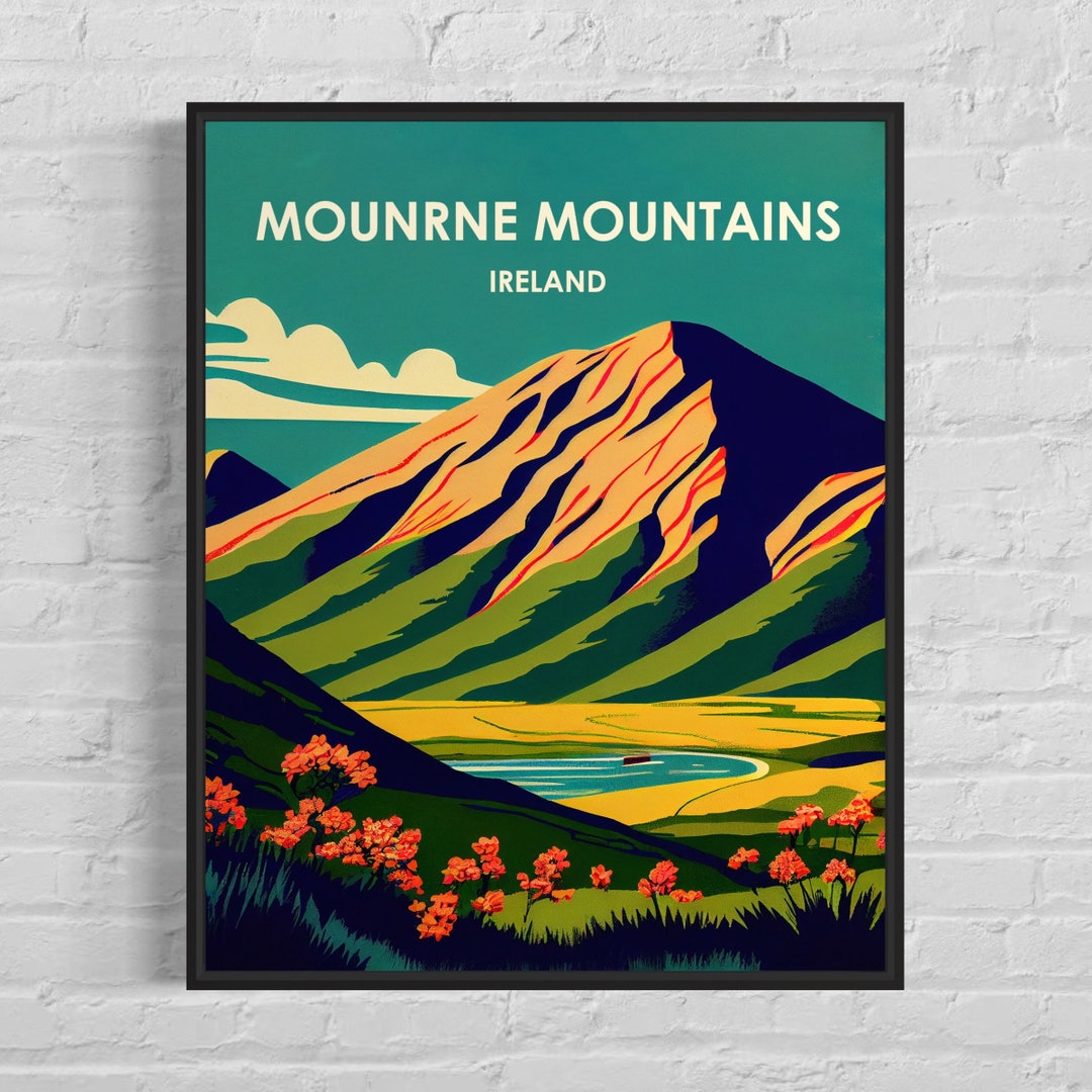 Mourne Mountains Ireland Retro Art Print, Mourne Mountains Ireland Wall