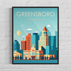 Greensboro North Carolina Retro Art Print, Greensboro Wall Art Illustration, Greensboro Vintage Minimal Design Poster