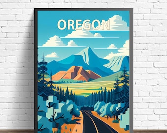 Oregon Retro Art Print, Oregon Art Illustration, Oregon Vintage Minimal Design Poster