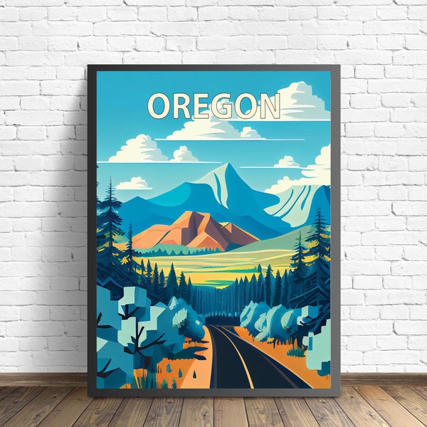 Oregon Retro Art Print, Oregon Art Illustration, Oregon Vintage Minimal Design Poster