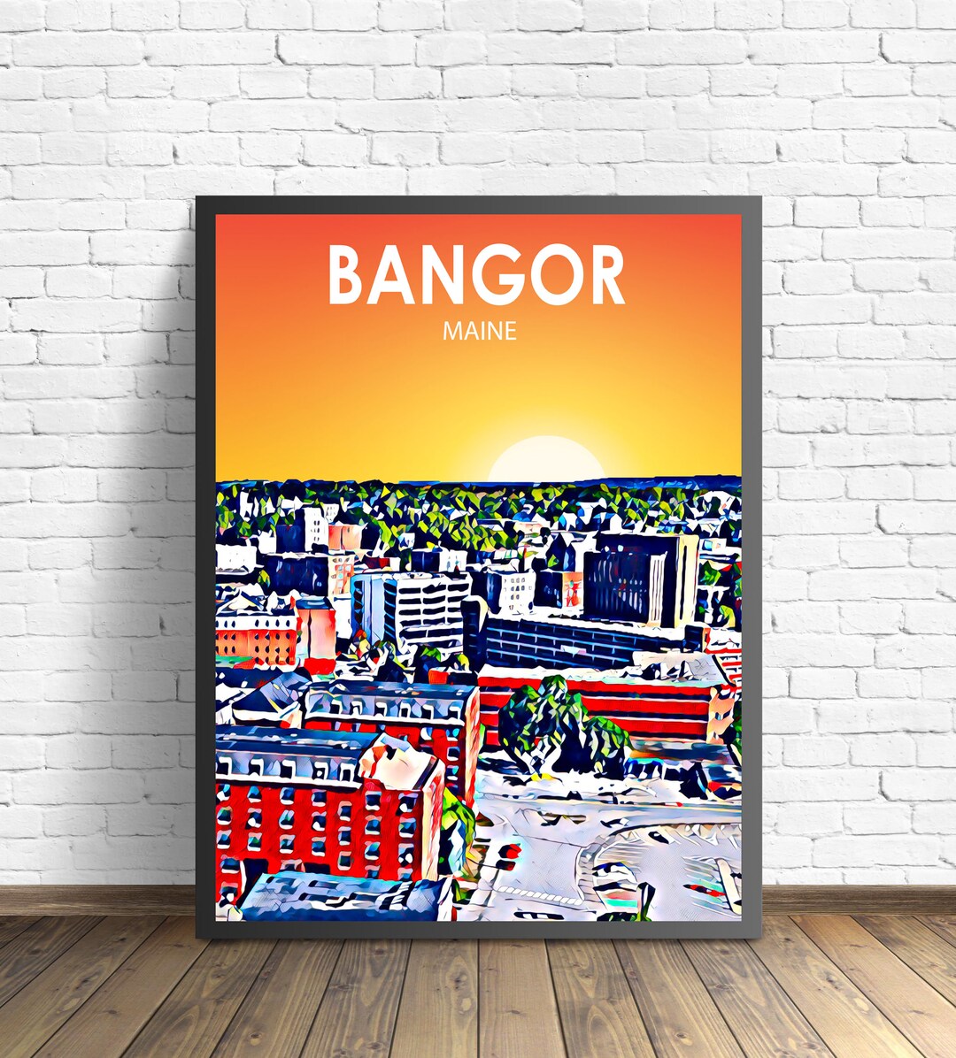 Bangor Maine Art Poster Sunset / Night Landscape Poster Print, Bangor