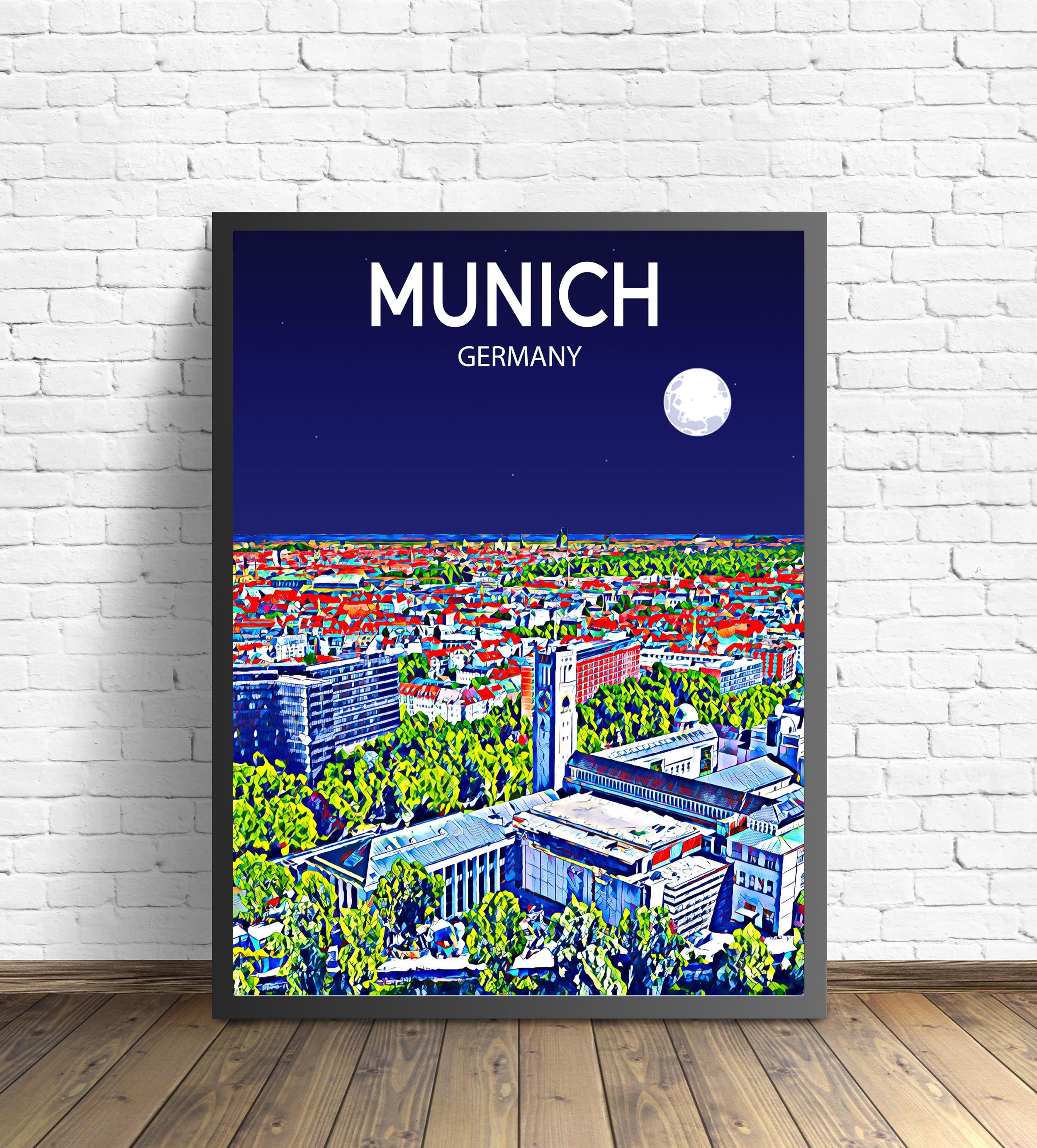 Munich Germany Art Poster Sunset / Night Poster Art Print, Munich City Framed Modern Wall art, Skyline Canvas Sketch Gift Photo Gift