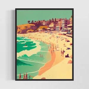 Bondi Beach Australia Retro Art Print, Bondi Beach Wall Art Illustration, Bondi Beach Vintage Minimal Design Poster