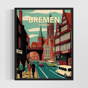 Bremen Retro Art Print, Bremen Wall Art Illustration, Bremen Vintage Minimal Design Poster