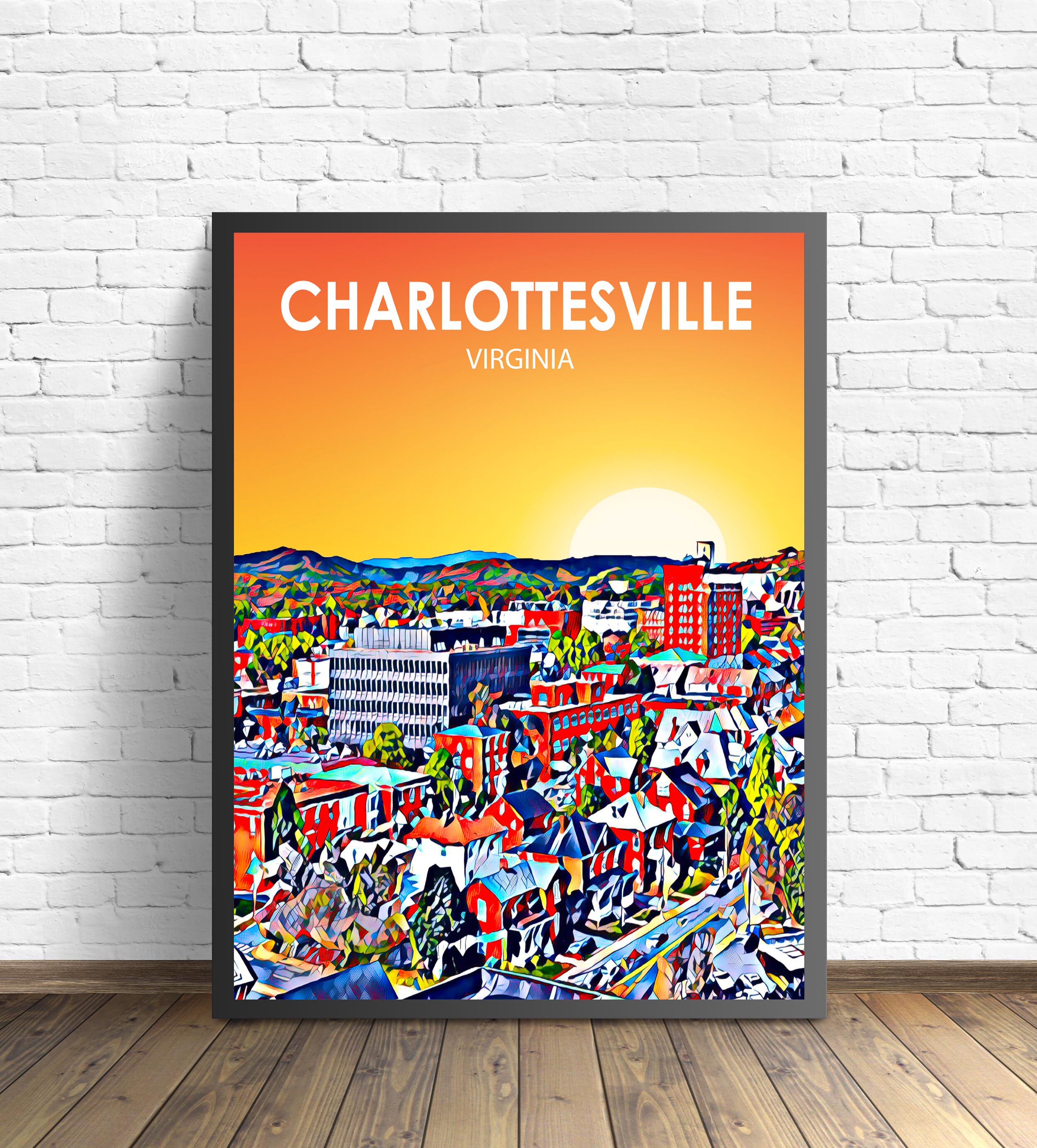 Charlottesville Virginia Art Poster Sunset / Night Landscape Etsy