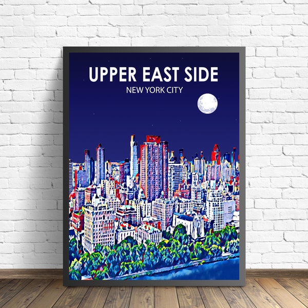 Upper East Side NYC Art Poster, New York City Sunset Landscape Poster Print, Upper East Side City Wall Canvas Art Skyline Sketch Photo