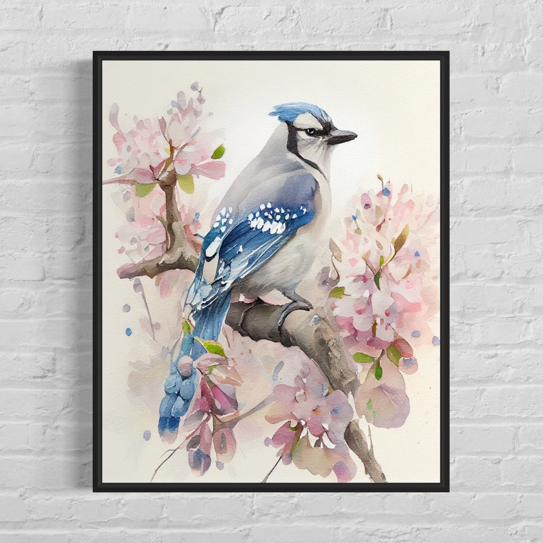 Blue Jay Retro Art Print, Blue Jay Art Illustration, Blue Jay Vintage