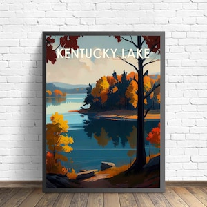 Kentucky Lake Retro Kunstdruck, Kentucky Lake Wandkunst Illustration, Kentucky Lake Vintage 1960er Jahre Design Poster Artwork