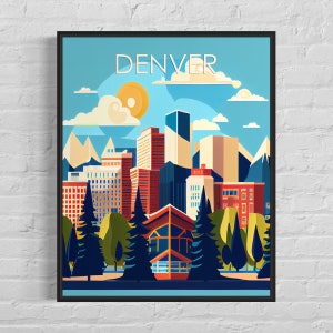 Denver Retro Art Print, Denver Wall Art Illustration, Denver Vintage Minimal Design Poster