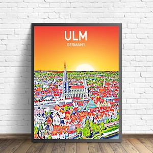 Ulm Germany Art Poster Sunset / Night Poster Art Print, Ulm City Modern Wall art, Colorful Skyline Canvas Photo
