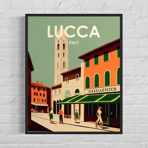Impression d'art rétro Lucca Italie, illustration d'art mural Lucca Italie, affiche vintage Design minimaliste Lucca Italie