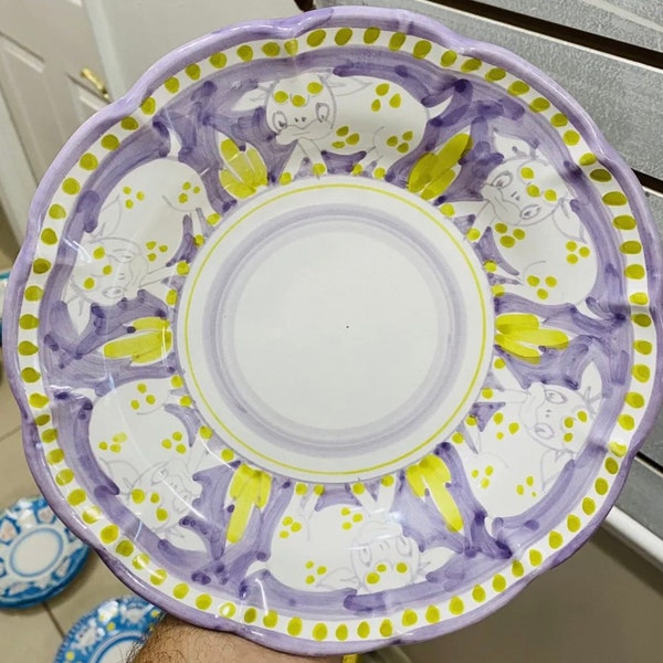 Vietri Sul Mare Campagna pattern 9’’ Pasta plate (6animals,best quality) Made/Painted by hand in Italy *SHIPS FROM USA* No Import tax