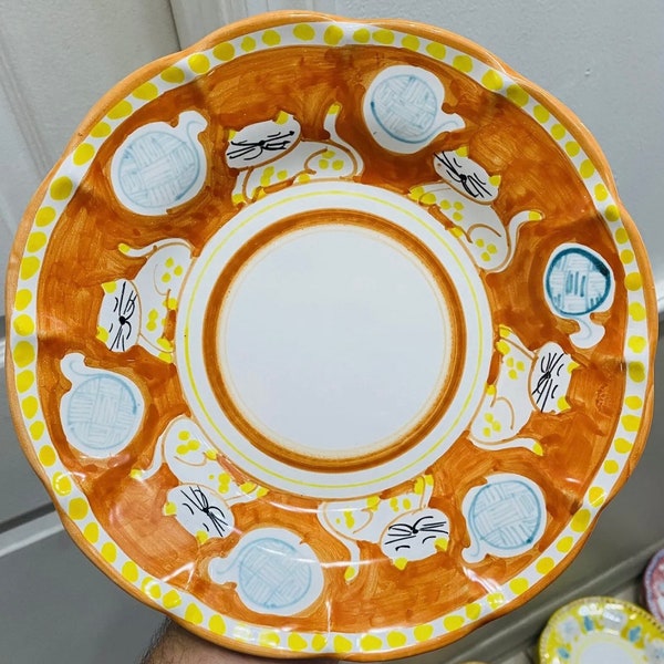 Vietri Sul Mare Campagna pattern 9’’ Pasta plate (6animals,best quality) Made/Painted by hand in Italy *SHIPS FROM USA* No Import tax