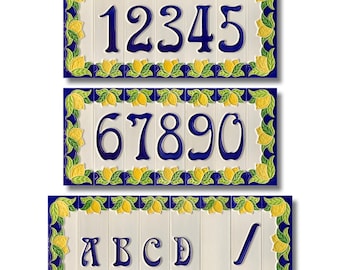 Handmade Ceramic House Numbers with Lemon Design, Italian Tile Art