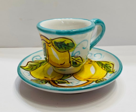 Espresso Cup & Saucer Lemon Flowers green