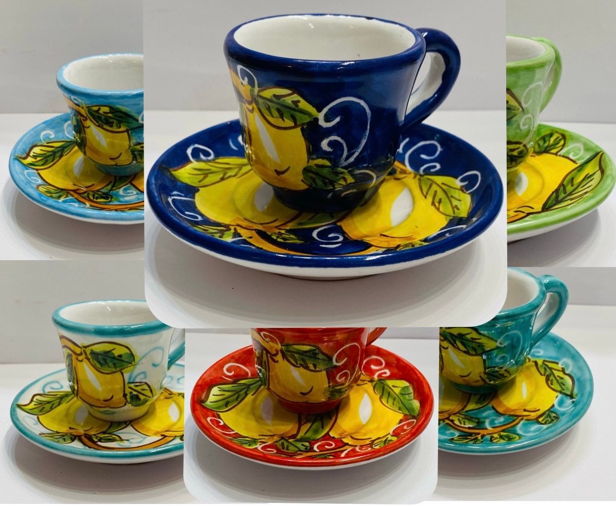 Vietri Sul Mare Lemon Pattern Espresso Cup Saucer 3 Fl.oz Made/painted by  Hand in Italy SHIPS FROM USA No Import Tax 