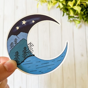 Moon Sticker with Mountain Sticker for Water Bottles Adventurer Gift Idea Sticker Crescent Moon Decal for Laptop
