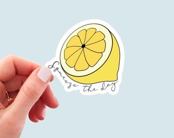 Lemon Sticker Cute Sticker Squeeze the Day Pun Tumbler Decal Waterproof Sticker Motivational Gift Pun Food Sticker