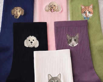Custom Pet Portrait Socks: Personalized Embroidered Dog & Cat Socks