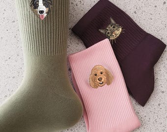 Custom Embroidered Pet Portrait Socks: Personalized Dog & Cat Gift from Photo
