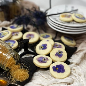 24 Count Edible Pansy flower Topped  Cookies | Pansy Bakery | Various Flavor Cookies | Artisanal Gift