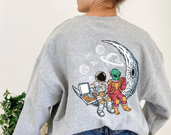 Astronaut en buitenaards shirt | UFO die Pizza op maansweatshirt eet |pizza planet alien | Ster Galaxy T-shirt | Grappig buitenaards shirt | NASA-shirt