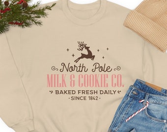 Retro Christmas Sweater | Milk and cookies Sweater| North Pole Sweatshirt | Reindeer Sweater for women | Christmas Shirt | Holiday Sweater