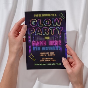 Invitation de fête d&#39;anniversaire lumineuse néon modifiable