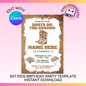 Editable Brown Boots on the Ground Birthday Party Invitation
