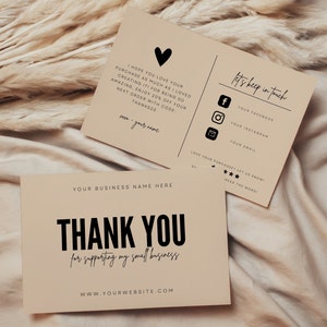 Small Business Thank You Card Canva Template, Neutral Printable Thanks For Your Purchase, Business Package Insert Card, Canva Template- Bold