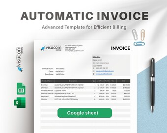 Digital Invoice Template, Business automated, Editable GoogleSheets and excel file, Ready to Print, Customizable and Editable online