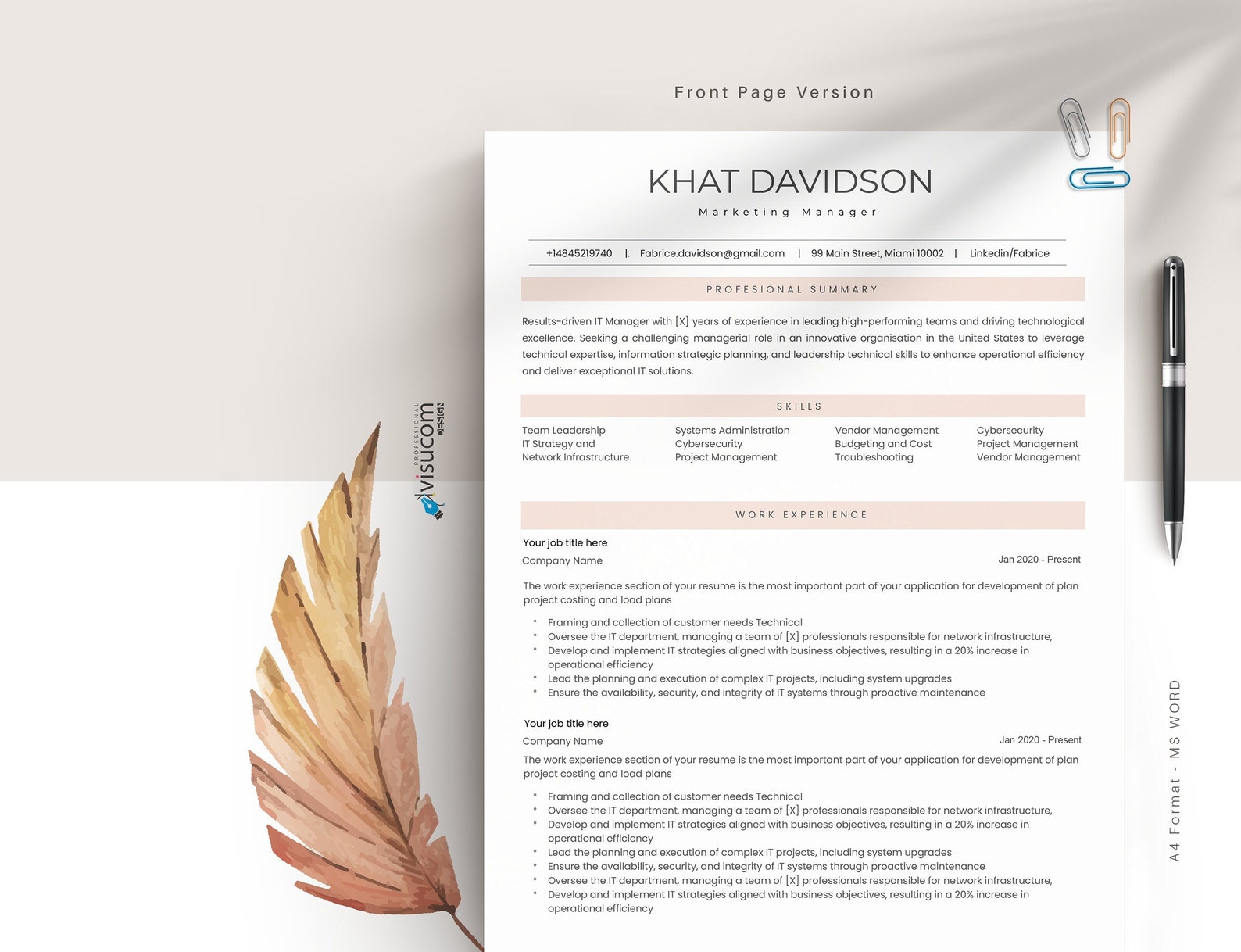 ATS Cv Template Word, Pages, Canva, ATS RESUME Template, Professional